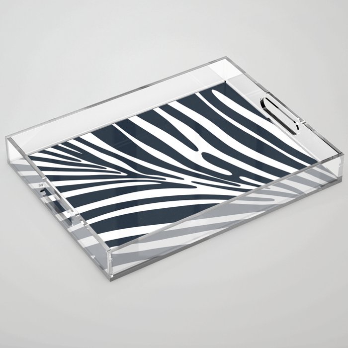 Zebra Animal Print Navy Blue White Boho Pattern Acrylic Tray