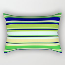 [ Thumbnail: Vibrant Green, Light Cyan, Tan, Lime Green & Blue Colored Stripes/Lines Pattern Rectangular Pillow ]