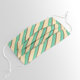[ Thumbnail: Beige, Sea Green, Aquamarine & Brown Colored Lines Pattern Face Mask ]