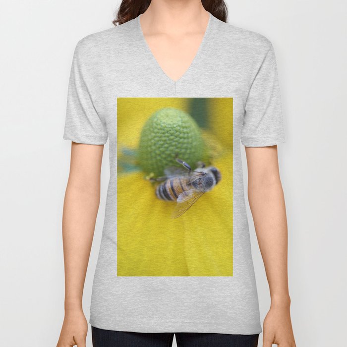 Honeybee on Yellow V Neck T Shirt