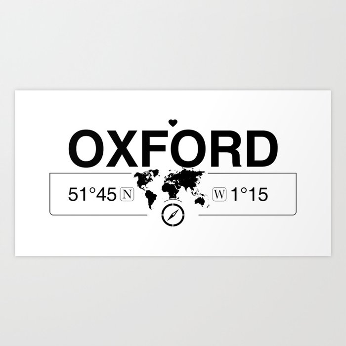 Oxford England Gps Coordinates Map Artwork With Compass Art Print