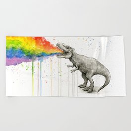 T-Rex Dinosaur Vomits Rainbow Beach Towel