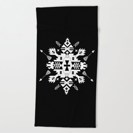 Black and White Ethnic Aztec Ornament Beach Towel