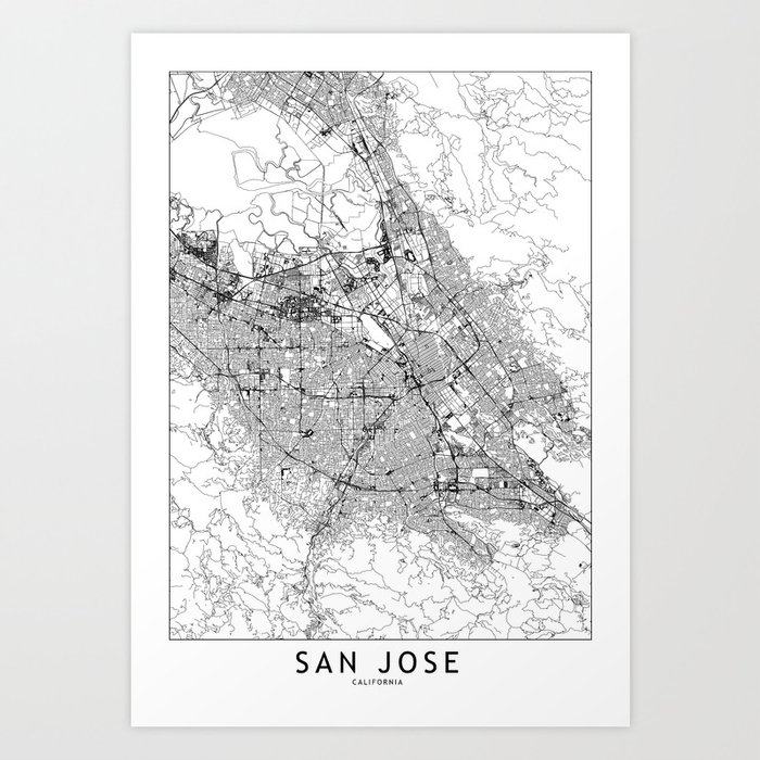 San Jose White Map Art Print