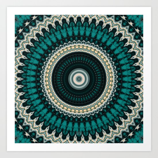 Mandala Fractal in Teal Study 01 Art Print