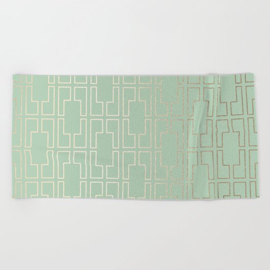 Simply Mid-Century in White Gold Sands and Pastel Cactus Green Beach Towel