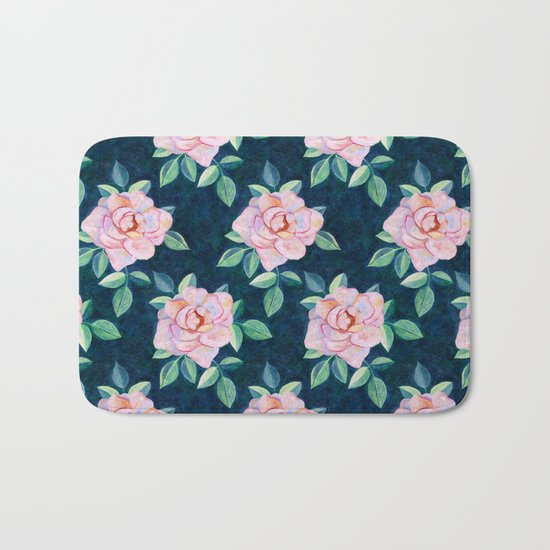 Simple Pink Rose Oil Painting Pattern Bath Mat