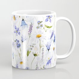 Watercolor Midsummer Blue And White Wildflowers Meadow Coffee Mug