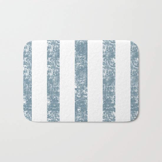 Maritime Navy Beach Pattern- Blue and White Stripes- Vertical - Bath Mat