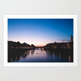 Twilight at the Ponte Vecchio Bridge: A Captivating View of Florence, Italy Art Print