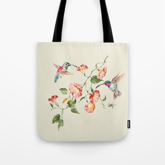 hummingbirds & morning glories Tote Bag