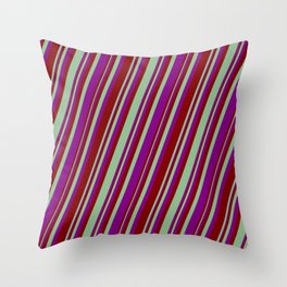 [ Thumbnail: Dark Sea Green, Purple, and Maroon Colored Striped/Lined Pattern Throw Pillow ]