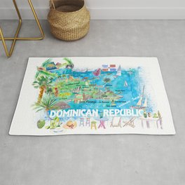 Dominican Republic  Illustrated  Travel  Map  with  Roads  and  Highlights Rug