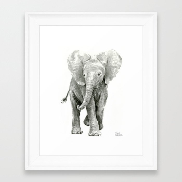 Baby Elephant Watercolor Framed Art Print