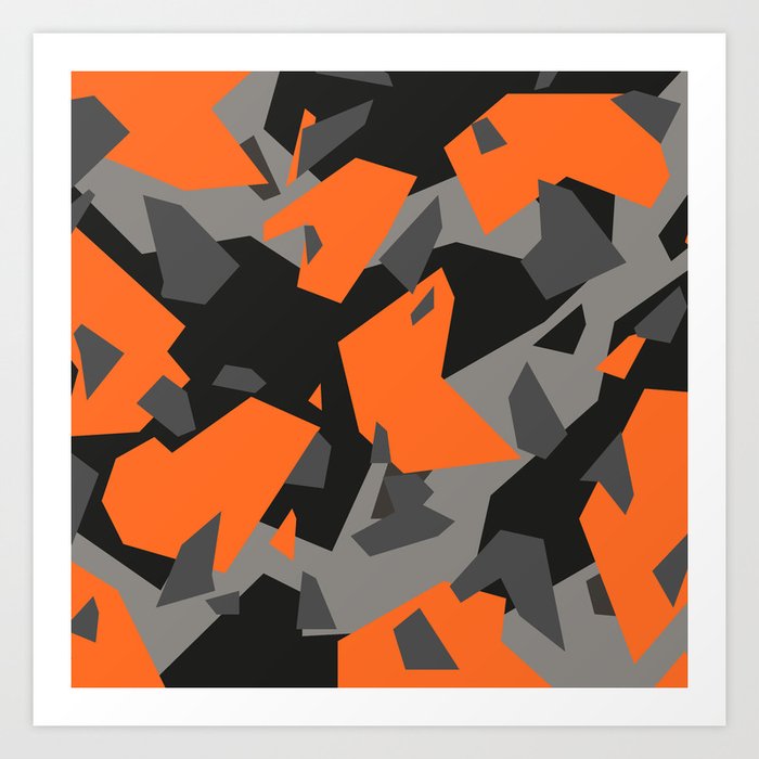 Black\Grey\Orange Geometric camo Art Print by Taymurzon