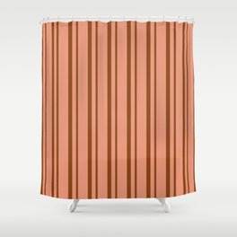 [ Thumbnail: Brown & Dark Salmon Colored Lined Pattern Shower Curtain ]