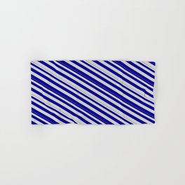 [ Thumbnail: Light Grey and Dark Blue Colored Lines Pattern Hand & Bath Towel ]