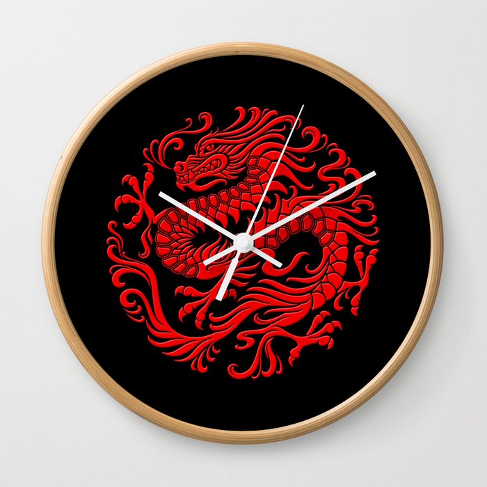 Red Dragon Chinese Mythology Culture Wall Clock 