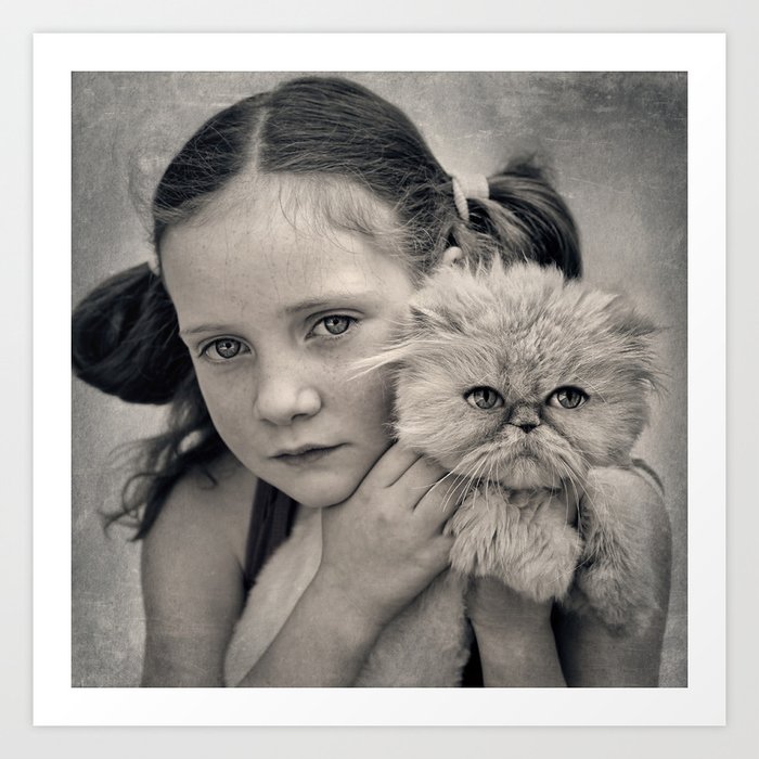 A Girl and her Cat Art Print