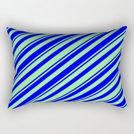 [ Thumbnail: Blue & Light Green Colored Striped Pattern Rectangular Pillow ]