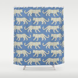 Kitty Parade - Mint on Denim Blue Shower Curtain