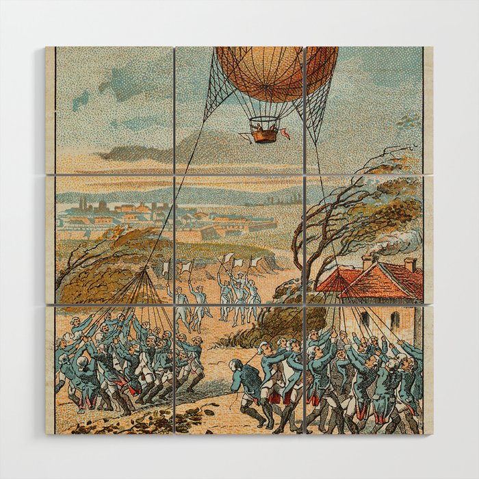 Vintage aviation hot air balloon poster - Early Flight V Wood Wall Art