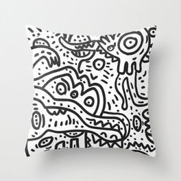 Cool Graffiti Art Doodle Black and White Monsters Scene Throw Pillow