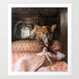 Guillermo Lorca Tiger and Girls in Badroom Garcia Art Print