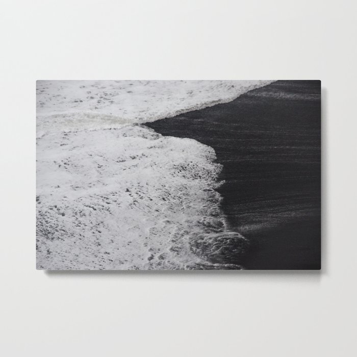 Icelandic waves dance on black sand Metal Print