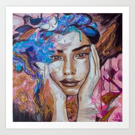 Oasis - Woman & Flower Portrait Art Print