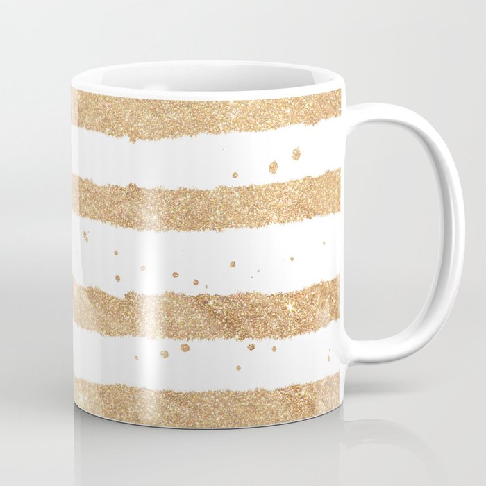 Elegant white faux gold glitter geometrical stripes Coffee Mug