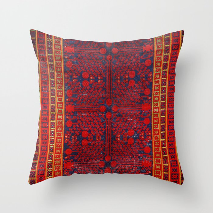China Khotan 19th Century Authentic Colorful Red Blue Yellow Vintage Patterns Throw Pillow