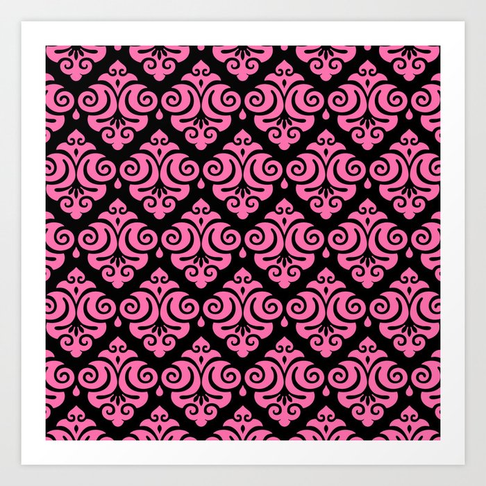 Victorian Modern Gothic Pattern 542 Pink and Black Art Print
