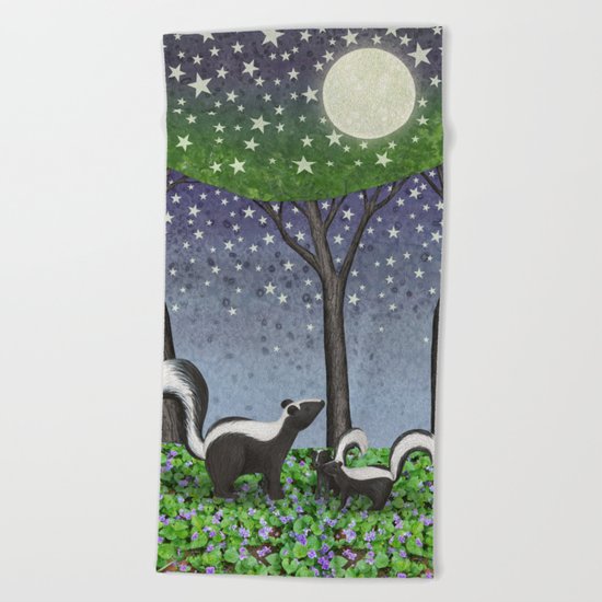 starlit striped skunks Beach Towel