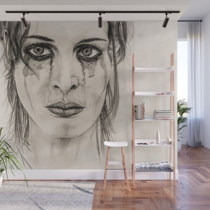 Crying Girl Drawing In Pencil Wall Mural By Sean Fleming Society6