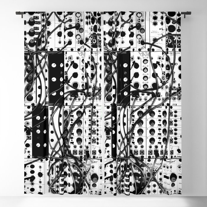 analog synthesizer system - modular black and white Blackout Curtain