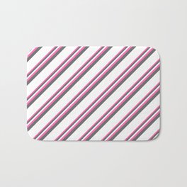 [ Thumbnail: Hot Pink, Dim Grey & White Colored Pattern of Stripes Bath Mat ]
