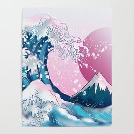 Wave off Kanagawa with a pink moon Poster