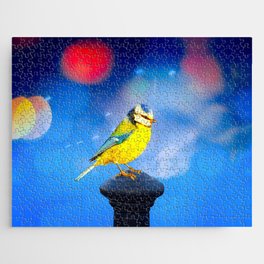 Blue Tit with Blue Bokeh Background Jigsaw Puzzle