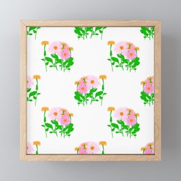 Dandy Mum Trio Garden Pink And Orange Flowers Cheerful Cute Scandi Retro Modern Floral Half-Drop Pattern Framed Mini Art Print