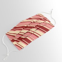 [ Thumbnail: Light Coral, Beige, and Dark Red Colored Lines Pattern Face Mask ]