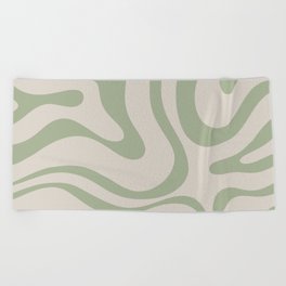 Liquid Swirl Abstract Pattern in Almond and Sage Green Beach Towel