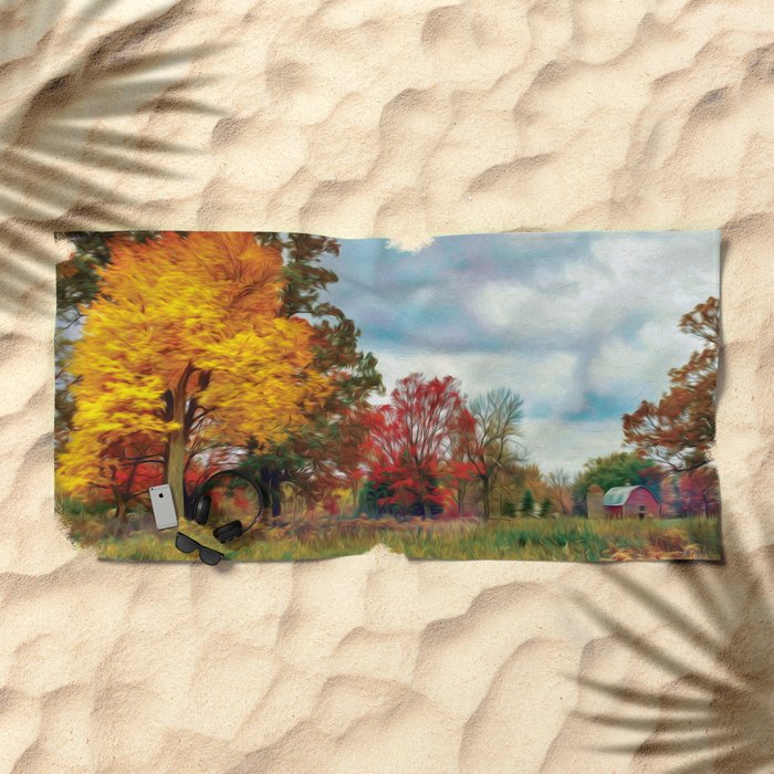 Red Barn Fall Beach Towel By Heidihaakenson Society6
