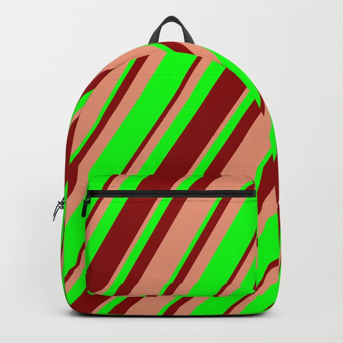 Dark Salmon, Lime, and Dark Red Colored Lines Pattern Backpack
