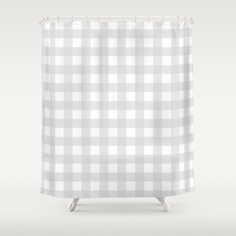 White Light Gray Gingham Pattern, Gray Gingham Shower Curtain