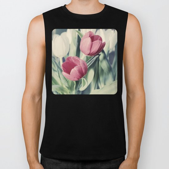 Twin Tulips in Pastel Pink Biker Tank