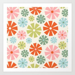 Retro Pinwheel Snowflakes - Holiday Colors Art Print