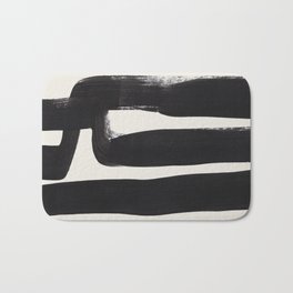 Mid Century Modern Minimalist Abstract Art Brush Strokes Black & White Ink Art Ancient Stripes Badematte