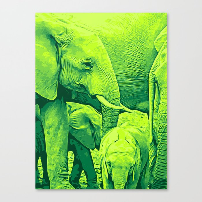 Green Elephant Family Canvas Print