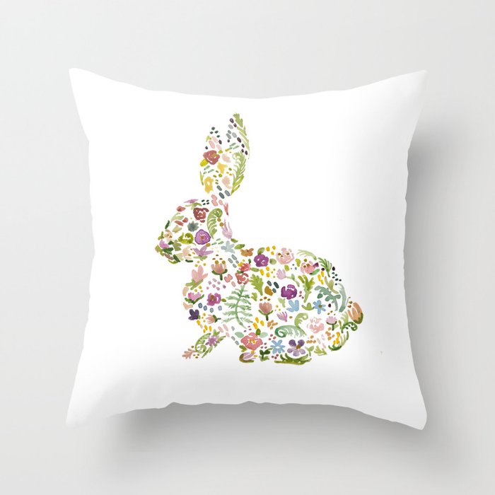 Springtime Flower Bunny with Colorful Flowers Throw Pillow